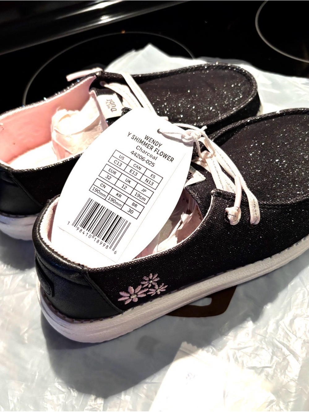 Hey Dude wendy Shimmer Flower Charcoal Slip-On Sneakers